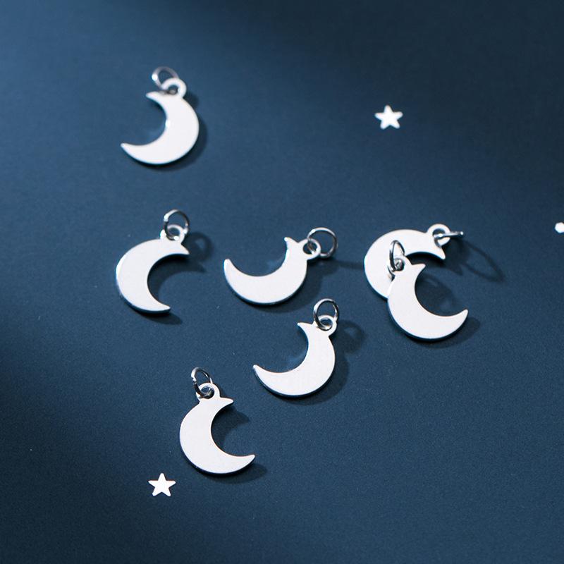 Hot Sales 925 Sterling Plain Silver Bulk Diy Moon Charms for Jewelry Necklace Making Pendant