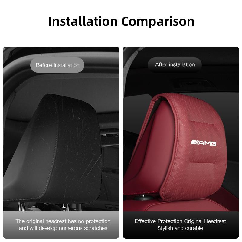 OZQU2 Car Headrest Protector Cover Leather Pillowcase For Mercedes Benz AMG W203 W205 W206 W211 W220 W212 W201 W210 W169 W177 GLK GLC