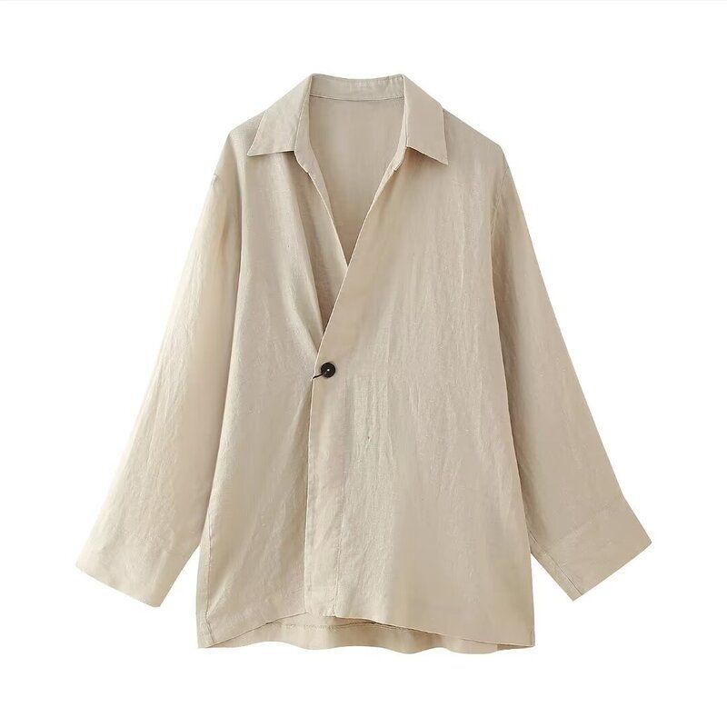 Fashion Style 2024 Summer New Arrival Women's Clothing Elegant Pure Linen Suit Outwear High Waist Straight Pants 6046582