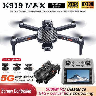 Новая модель K919 MAX GPS Дрон 8K Профессиональная HD Камера с EIS 3-осевой Стабилизатор Бесколлекторный 360° Предотвращение Препятствий с Большим Экраном Квадрокоптер Игрушки