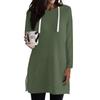 Женские однотонные свободные рубашки с длинным рукавом, толстовки с капюшоном и завязками, трикотажные туники с боковыми разрезами и карманами