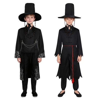 Костюм для мальчиков: черный топ, брюки и ханбок (традиционная корейская шляпа). Аниме-костюм на Хэллоуин для мальчиков.