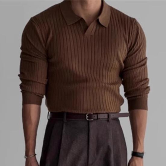 Весна Осень Мужской Верхний Трикотажный Нитка Slim Fit Пуловер Отложной Воротник Длинные Рукава Эластичный Чистый Цвет