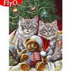 Full Square Round Diamond Painting Christmas Cat Diamond Embroidery Bear Mosaic Animal Handmade Gift Home Decor