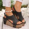 Large Size Women's Shoes Slope Heel Thick Sole Retro Fish Mouth Women's Sandals Hollow Casual Women's Sandals
