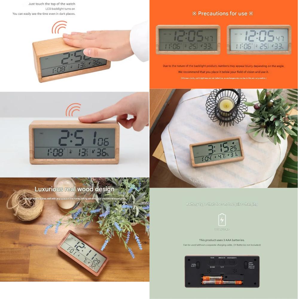 Realwood(Usbee) LCD Temperature and Humidity Alarm Clock