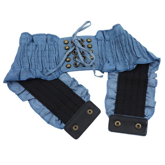 Women Elastic Woven Dress Belt Punk Style Denim Stretchy Corset Wide Edge All-match Retro Fabric Skirt Belt