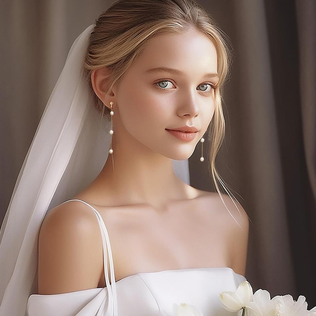 JeryWe 14K позолоченные жемчужные серьги-клипсы для женщин и девочек длинные висячие серьги-подвески с жемчугом непирсинговые ювелирные изделия с жемчужными клипсами 8