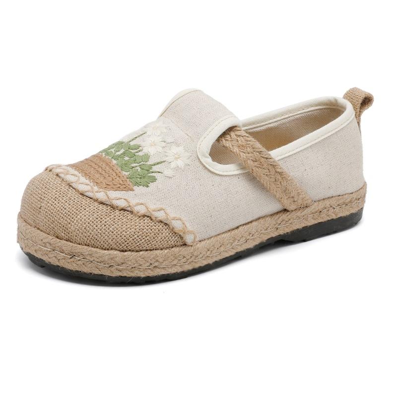 Johnature Женские туфли на плоской подошве в этническом стиле из хлопка и льна с круглым носком, вышитые вручную