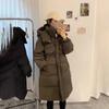 Women's Winter Autumn Stand Collar Hooded White Duck Down Jacket Coat Loose Long Solid Color Big Pocket Windproof Thicken Down Coat