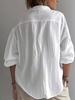 Льняная рубашка с длинным рукавом, ленивого стиля, на пуговицах, с воротником