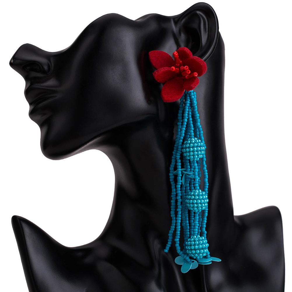 Women Chic Flower Braided Tassel Earring Bohemian Style Eardrop