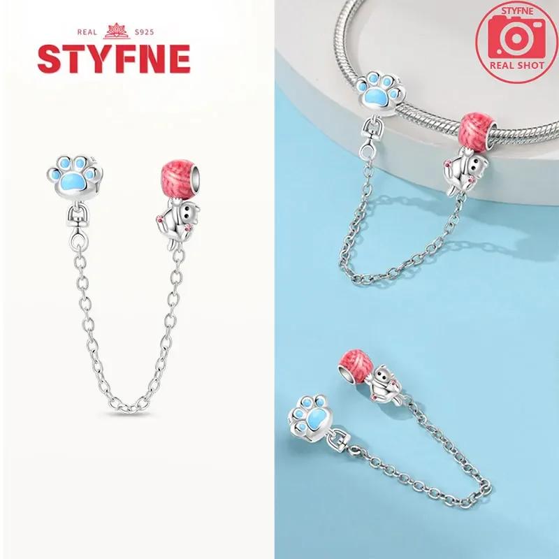 Real Silver 925 Star and Moon Flower Heart Safety Chain Wearable Jewelry Gift Bracelet DIY Beads for Women