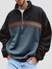 Мужская осенне-зимняя флисовая толстовка с полумолнией, воротником-стойкой, цветовыми блоками и жаккардовым узором