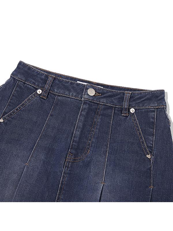 Kirsh Cherry Denim Pleated Mini Skirt [Blue]
