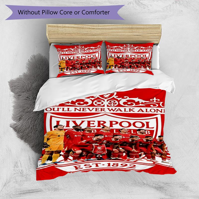 3pcs Duvet Cover Set (1*Duvet Cover + 2*Pillowcase, Without Core),Liverpool F.C Print Bedding Set, Bedroom Decor, All‑Season, Birthday Gift