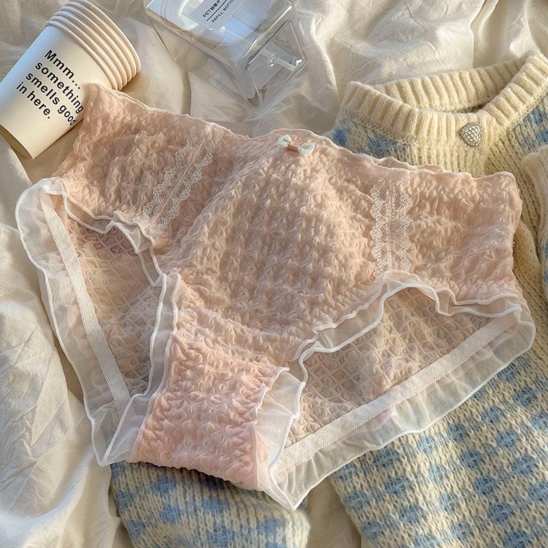 Plus Size Panties Cute Underwear Women's Panties Waist Lift Hip Sexy Breathable Bow Lace Triangle Briefs