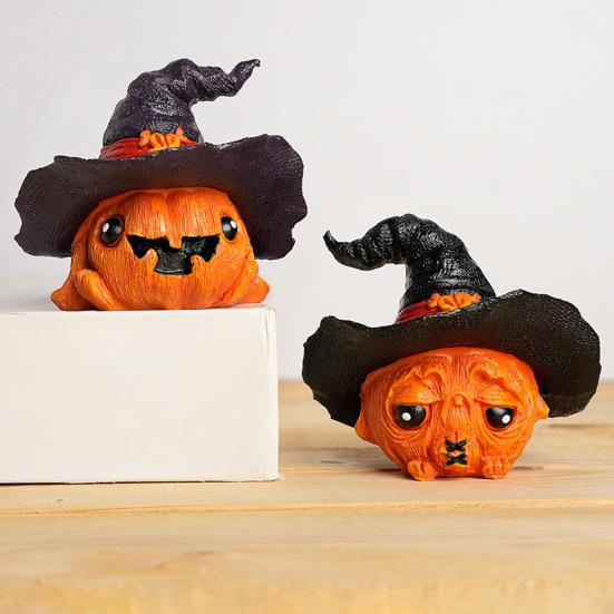 Mini Pumpkin Statue with Witch Hat Halloween Decoration Exquisite Workmanship Cute Pumpkin Figurine Table Festival Decoration