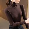 Turtleneck Bottoming Shirt Women's Autumn and Winter New Fashion Solid Color Long-sleeved T-shirt with Fleece Warm Inner Waist Top