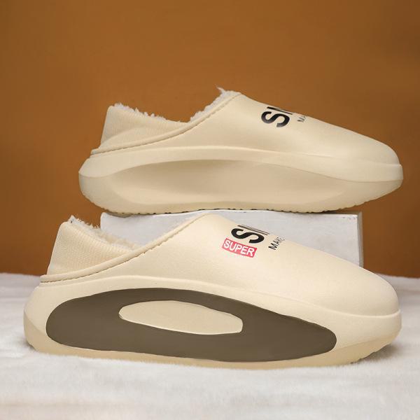 Водонепроницаемые мужские хлопковые тапочки на каблуках - новинка 2024 года, противоскользящие, устойчивые к фекалиям, идеально подходят для использования дома осенью и зимой