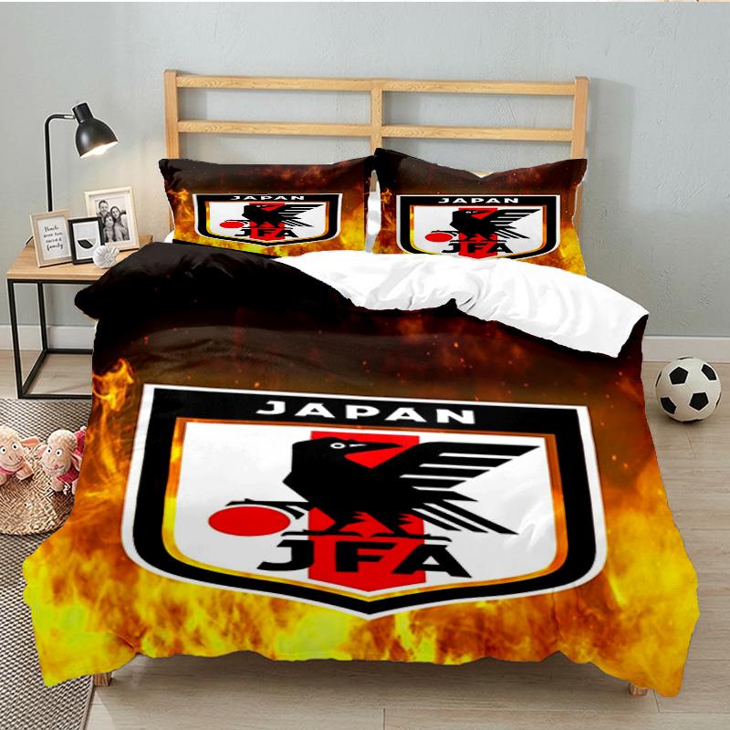 Japan Football Association Emblem 3PCS Bedding set,Ideal for 1pc Duvet Cover And 2pcs Pillowcases Perfect for Fan gift,Ideal for Bedroom, Dormitory