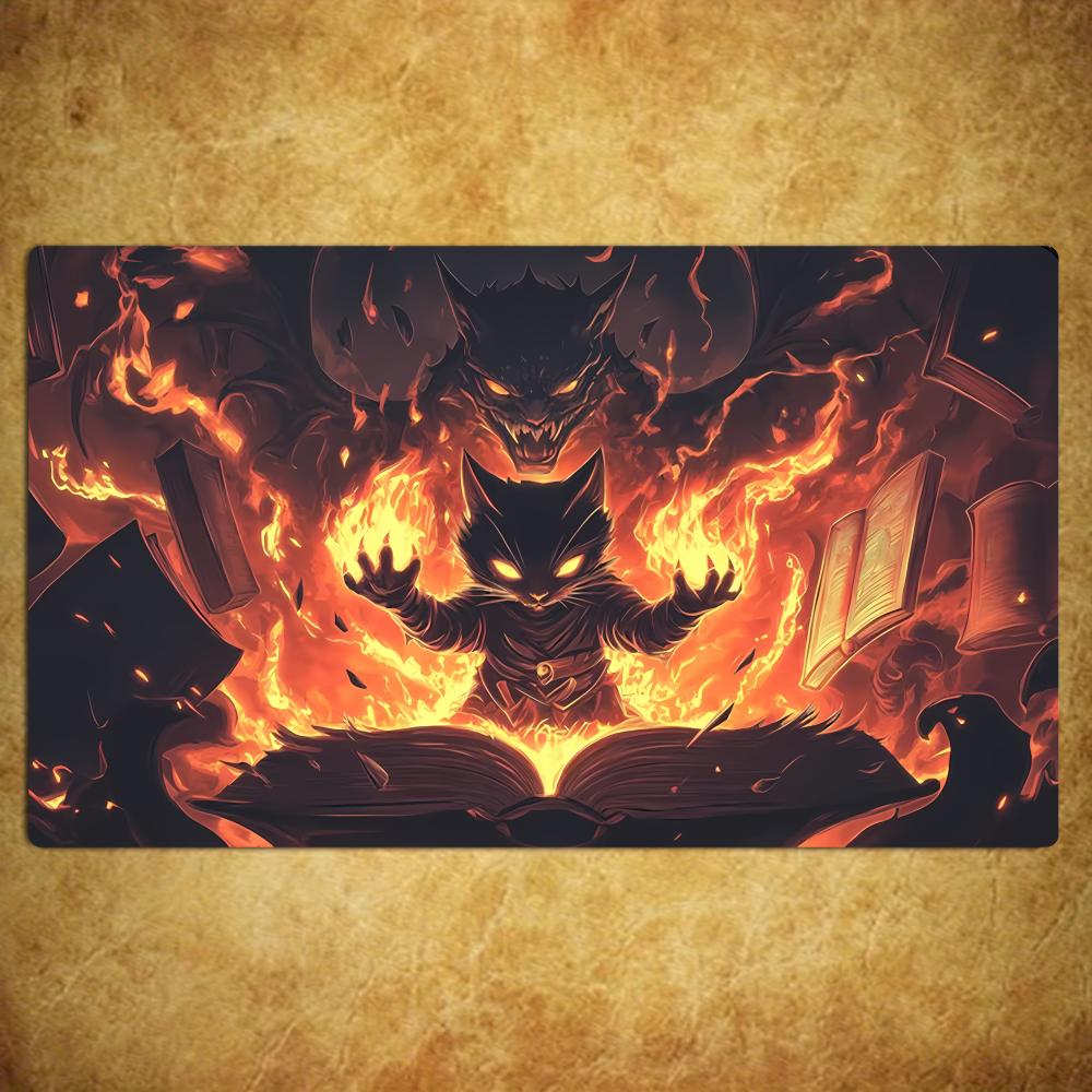 Magic Card Playmat TCG Playmat Lava Fire Dragon Non-Slip Stitched Edge Fantasy Gaming Mats Tapete Magic Mat Card Pad