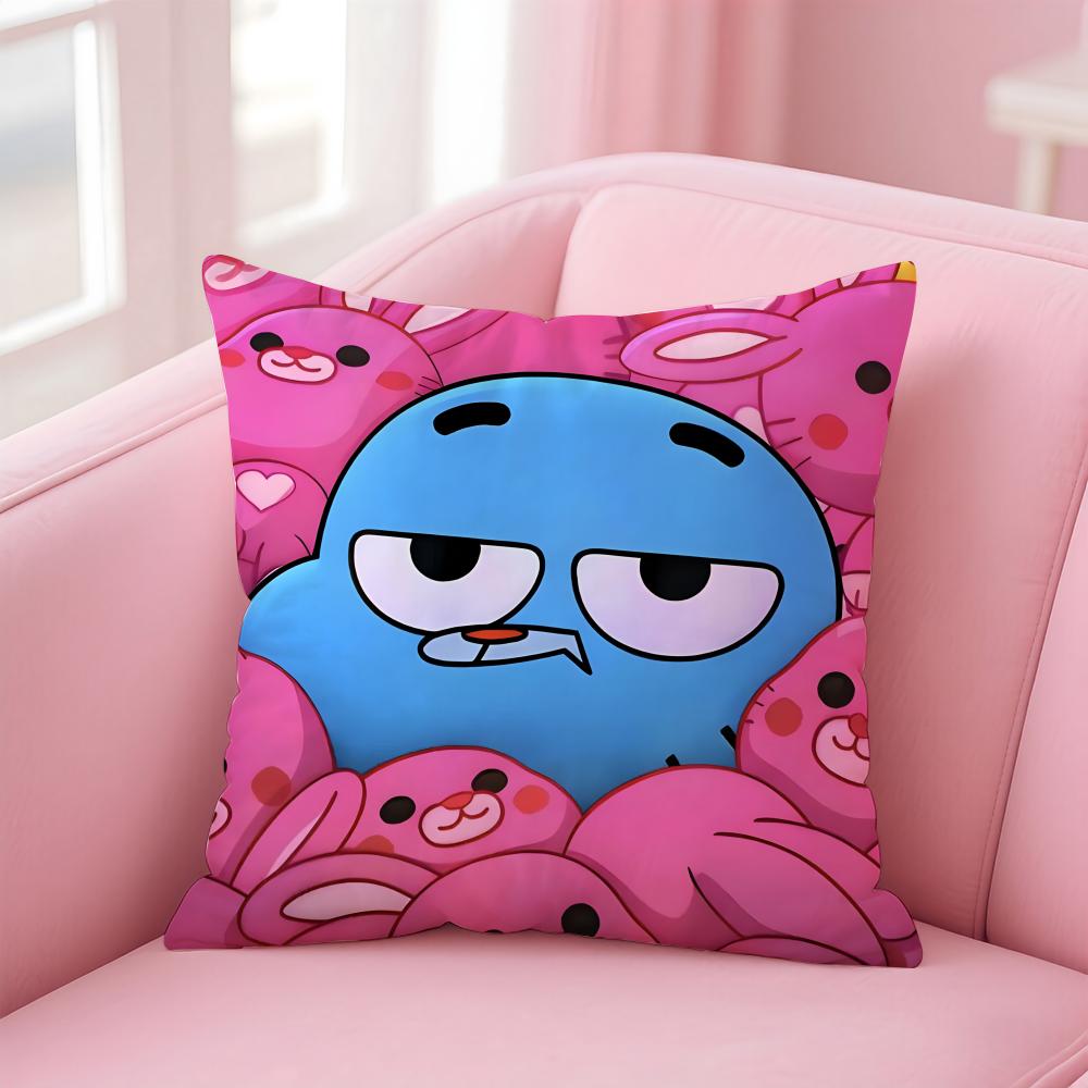 Classic British Cartoon TThe Amazing World of Gumball Cushion Cover Pillow Case Soft Skin Friendly Fabric  Concealed Zipper