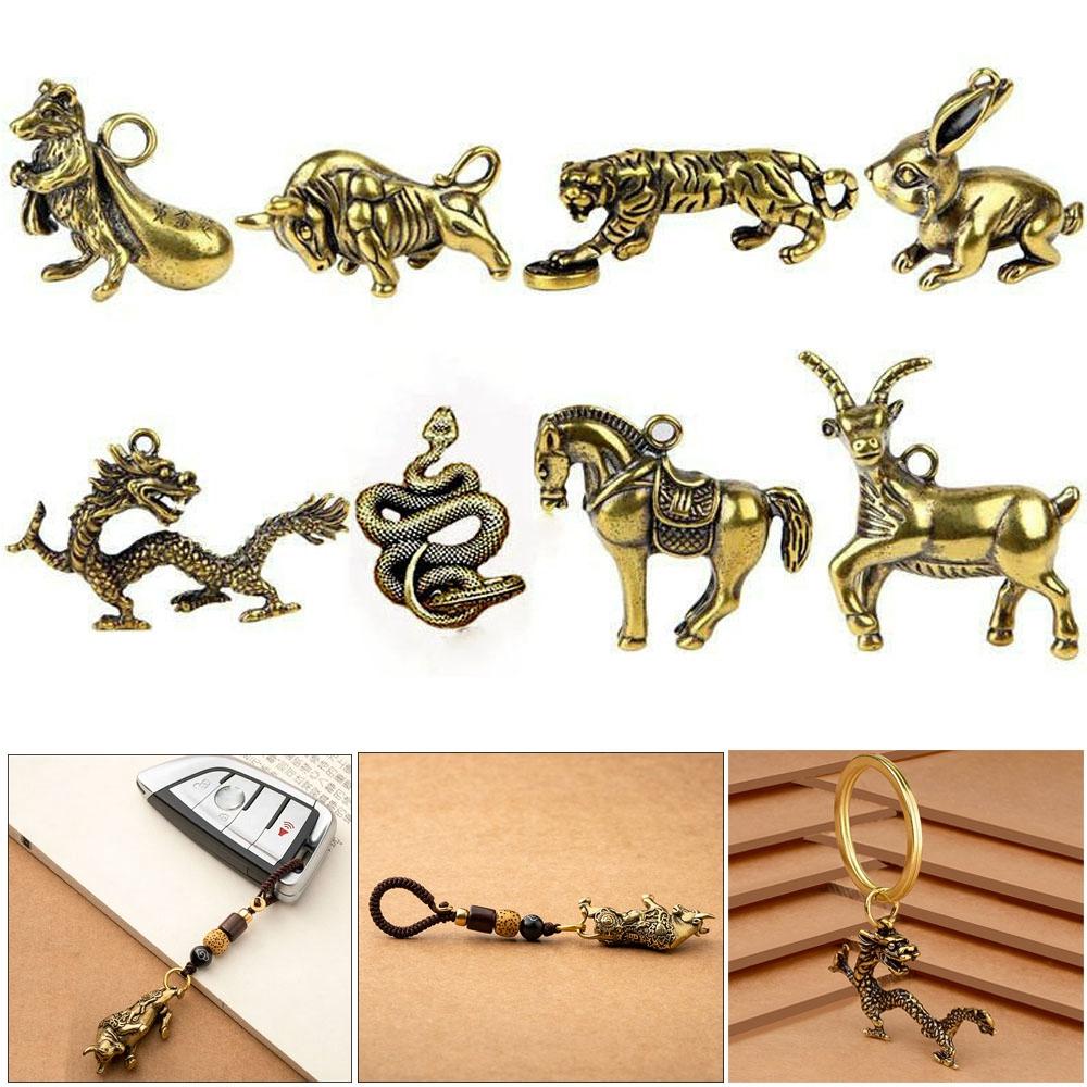 Car Ornaments Bull Ornament Sculpture Key Pendant Copper Miniatures Figurines Keychain Accessories