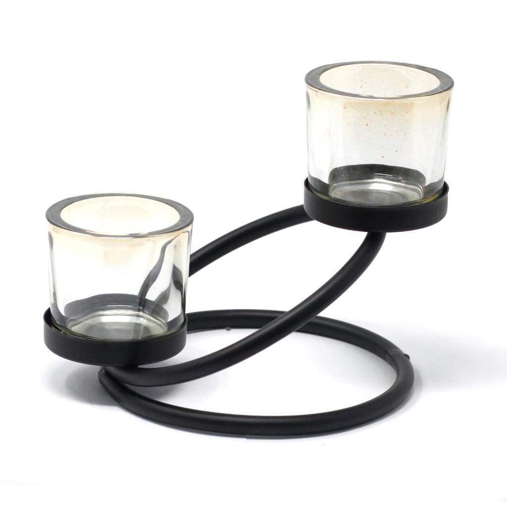 Votive Candle Holder Iron 2 Cup Double Step