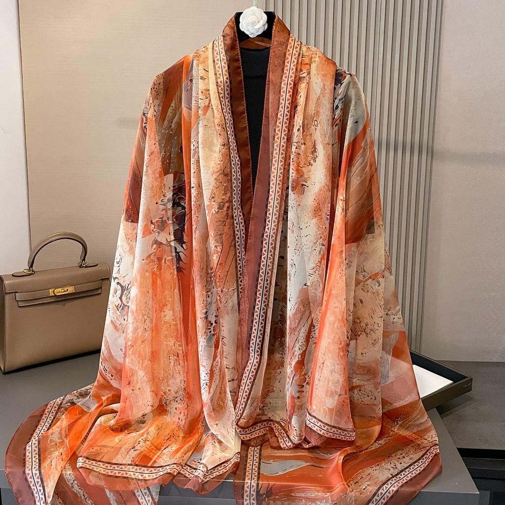 180*135cm Summer Silk Scarf Women Outdoor Shawl Bandanna Foulard Female Beach Fashion Luxury Oversized Shawl Head Hijab Wrap