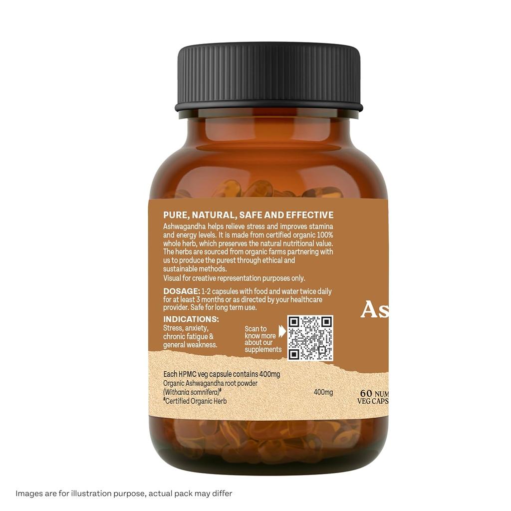 ORGANIC INDIA Ashwagandha Capsules 60 Veg Caps Boost Energy Stamina Support Vitality Stress Relief