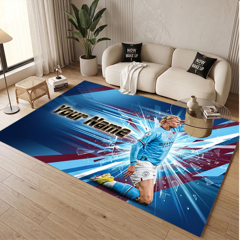 Custom Rug Erling Haaland Pattern Print Name Text Soft Non‑Slip Floor Carpet for Home Indoor Decoration