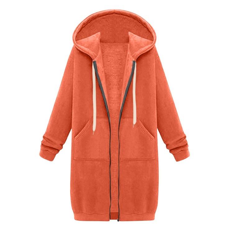 Winter Windproof Women's Casual Zip Up Hooded Jacket Long Tunic Sweatshirt With Pockets Drawstring Outerwear
