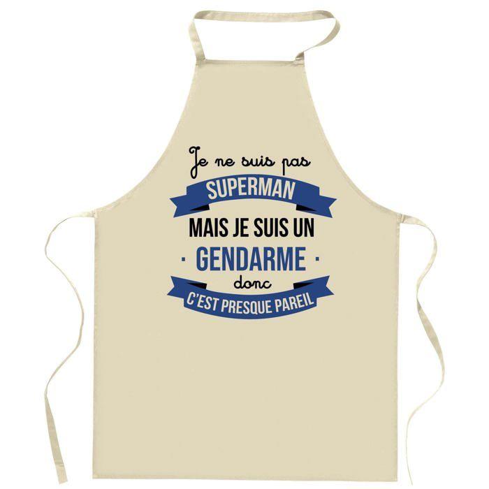 Tablier de cuisine - Gendarme Superhéros - Impression française DTG - Coton épais résistant - Liens ajustables