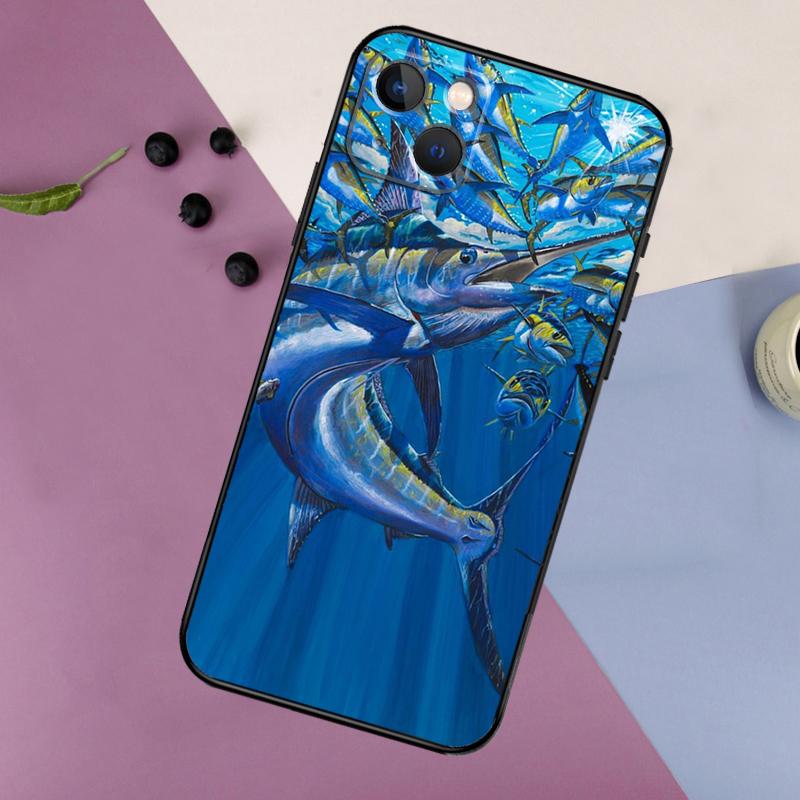 Чехол-картина 'Голубой марлин' для iPhone 16 15 14 13 12 11 Pro Max Plus X XS Max XR 7 8 Чехол Аксессуары
