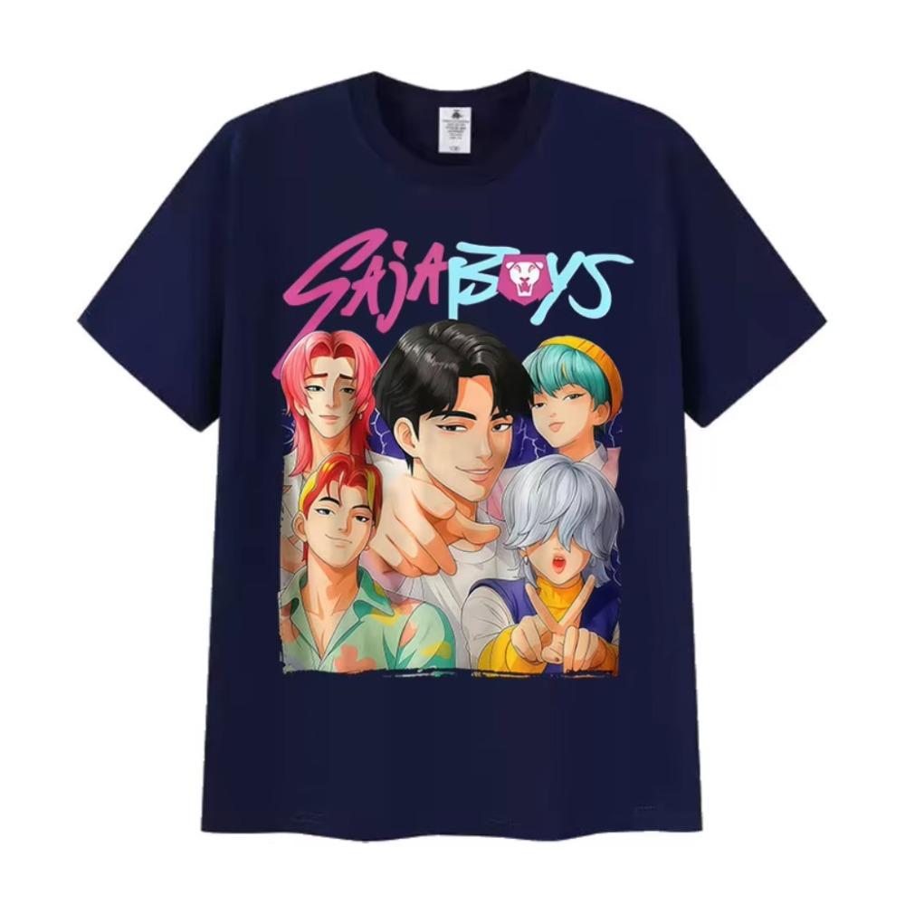 K-pop Saja Boys Охотники на демонов Фильмы 2025 Графическая футболка Мужская Женская Ретро Харадзюку Круглый вырез Оверсайз Хлопковая футболка Летние топы
