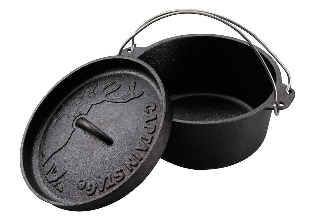 CAPTAIN STAG Camping Barbecue Dutch Oven Cast Iron 22cm No Seasoning Required UG-3061