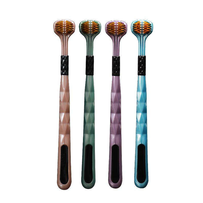 Трехсторонняя зубная щетка для взрослых с мягкой щетиной и скребком для языка для мужчин и женщин