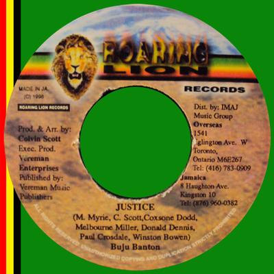 7-дюймовая пластинка BUJU BANTON - Justice NONE Roaring Lion Re 1998 Ямайка Регги, Ска и Даб Б/у