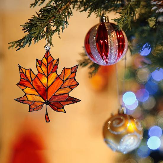 Maple Leaf Suncatcher Hanging Decoration Thanksgiving Day Autumn Stained Glass 2D Flat Acrylic Glass Window Wall Hanging Sign Ornament