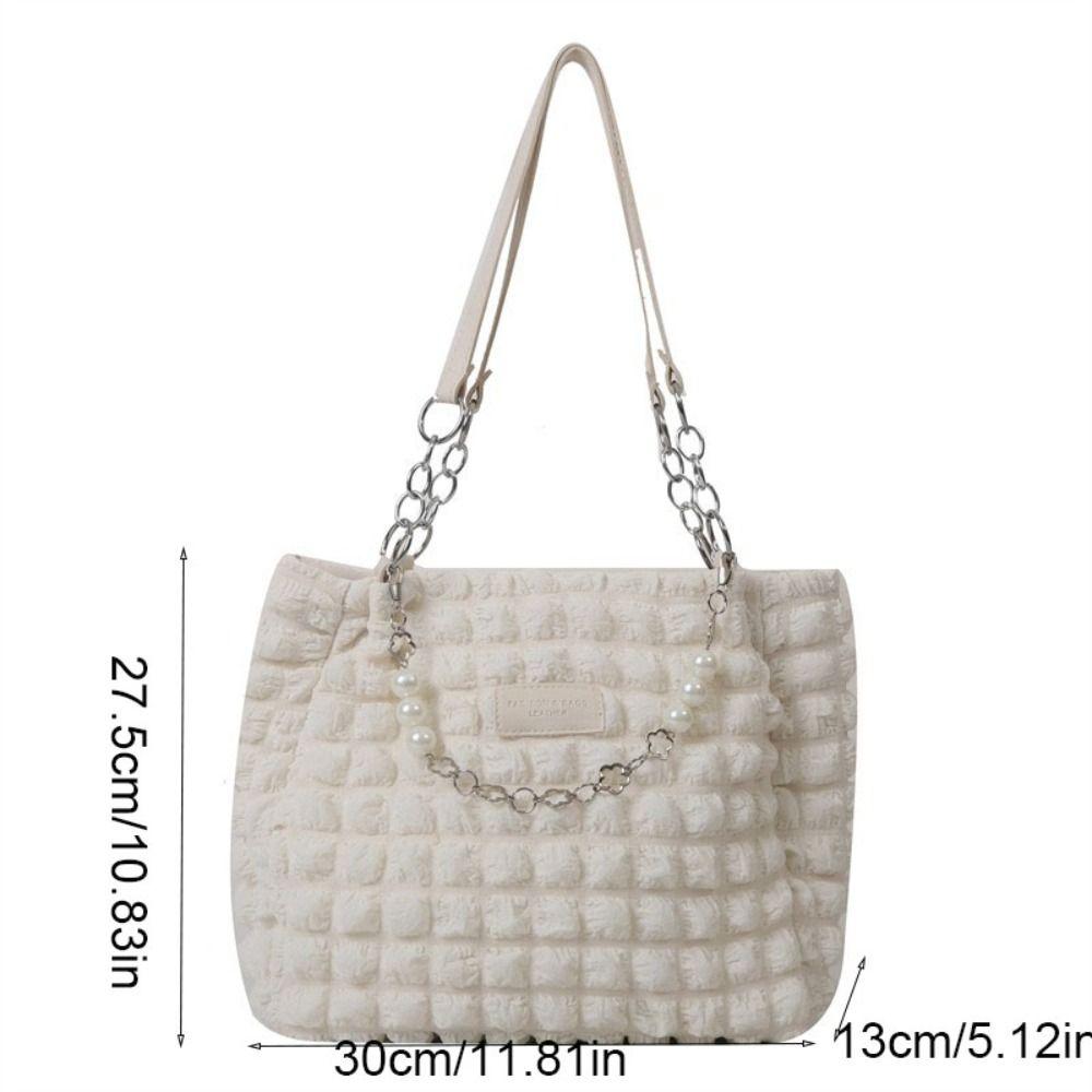 Beaded Pleated Tote Bag Korean Style Large Capacity Plaid Handbag Solid Color Dumplings Bag Bubble Cloud Bag Office Worker