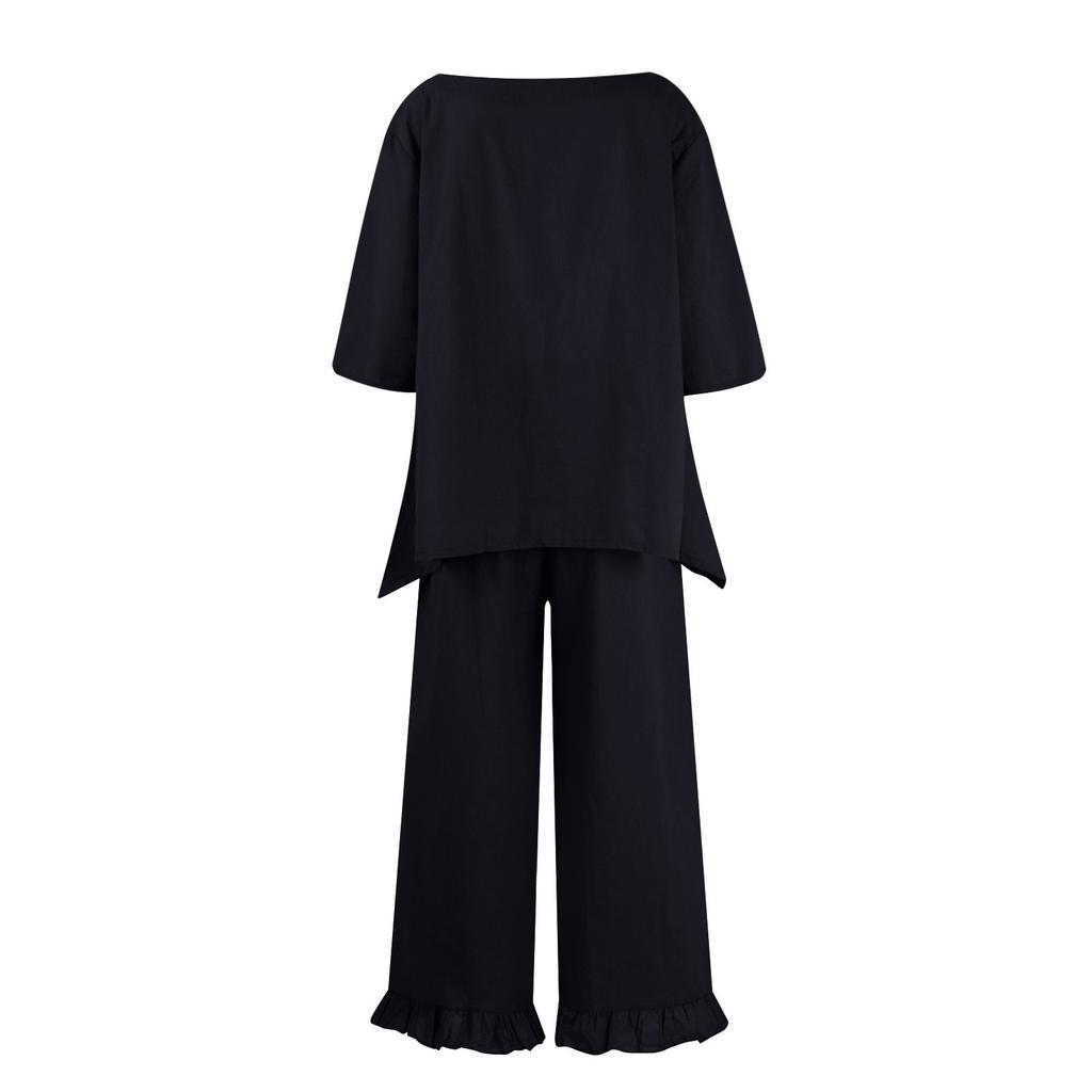 Новые осенние женские однотонные свободные повседневные брюки из хлопка и льна, костюм из двух предметов