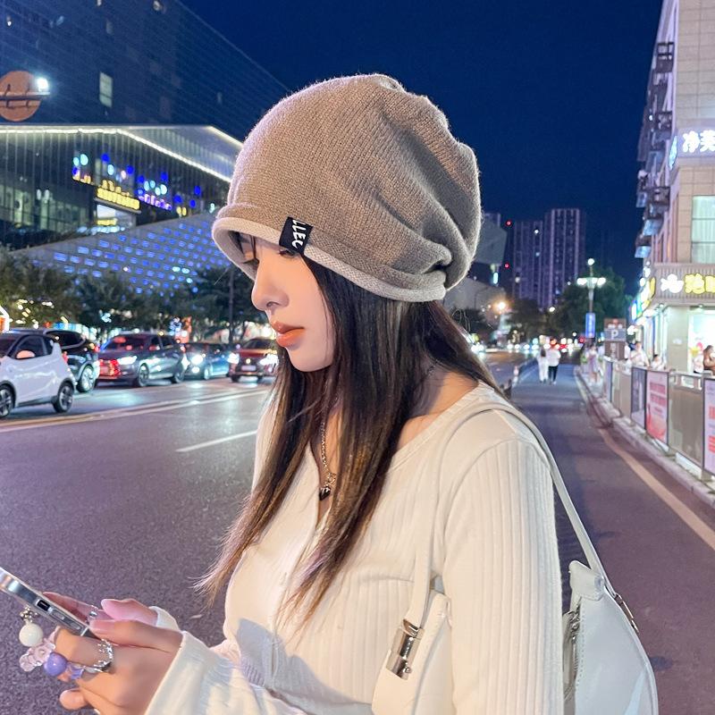 Women's Korean Style Autumn and Winter Warm Knitted Woolen Hat Ladies Fashion Slouchy Pullover Hat