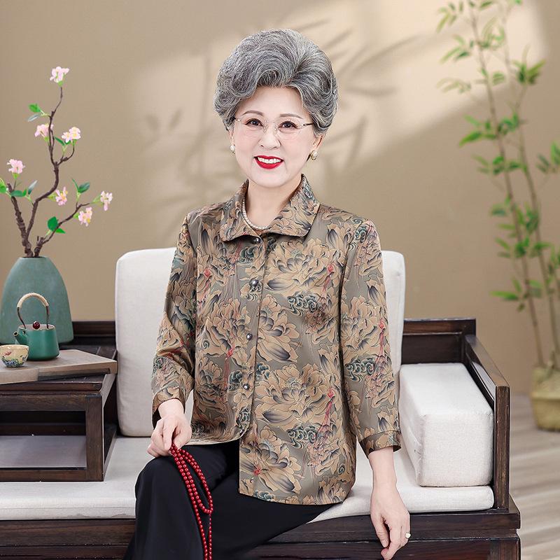 2026 Spring/Summer Plus Size Printed Shirt for Middle-Aged & Elderly Women - Loose & Slimming Mother's Top