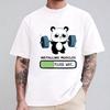 Funny Panda Gym Print T-Shirt Unisex Tees for Men Women O-neck Casual Short Sleeved Weightlifting Installing Muscles Basic Tops