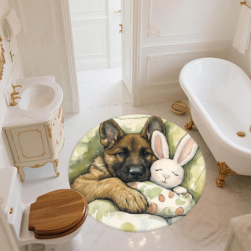 Plush Puppy,Round Area Rug,Carpet Rug for Living Room Bedroom Sofa Playroom Decor,Non-slip Floor Mat