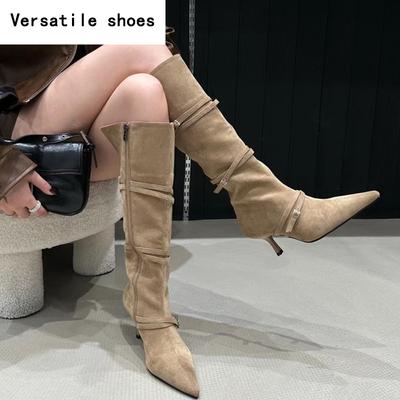 Уличный стиль, женские сапоги до колена, модные, с острым носком, длинные сапоги, дизайнерские, на тонком высоком каблуке, Botas De Mujer