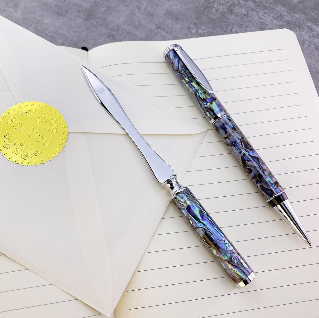 LACHIEVA LUX Luxury Abalone Shell Metal Ballpoint Pen and Shell Letter Opener Nice Pen Gift for Men and Women Set,