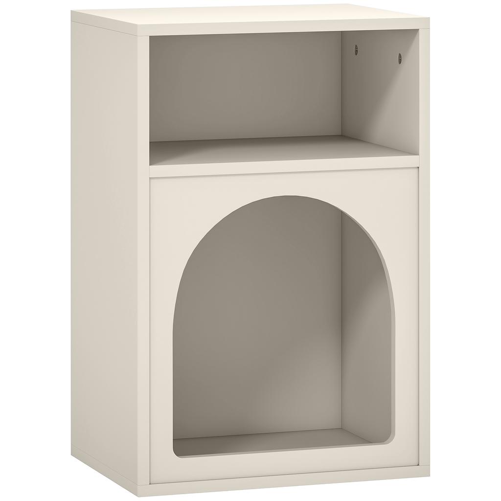 Nightstand, Open Compartments, Arched Design, 40x30x60 cm, Cream