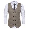 New Men's Woolen Double Breasted Vest Retro Men's Formal Vest V-Neck Slim Fit